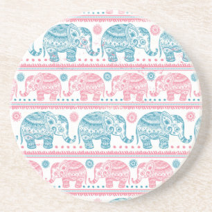 Posavasos De Arenisca Rosa y modelo étnico verde azulado del elefante