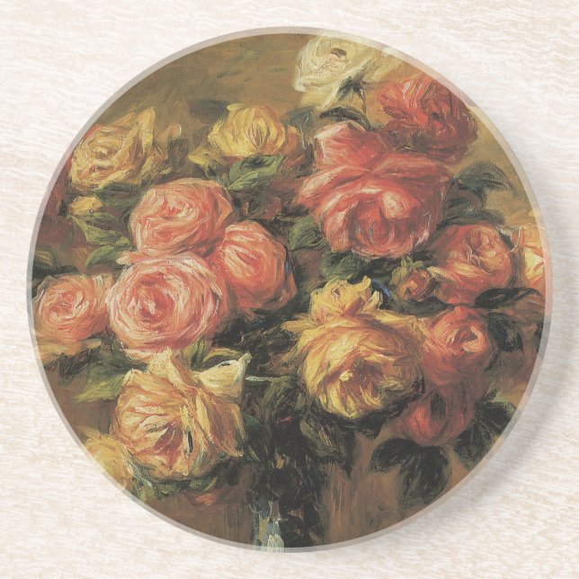 Posavasos De Arenisca Rosas en un jarrón de Pierre Renoir, Arte fino ant (Frente)
