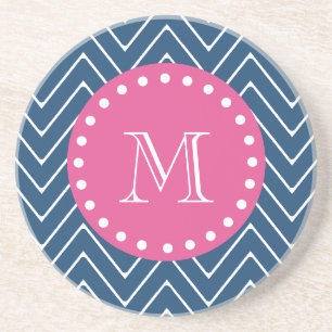 Posavasos De Arenisca Rosas fuertes, azules marinos Chevron el   su