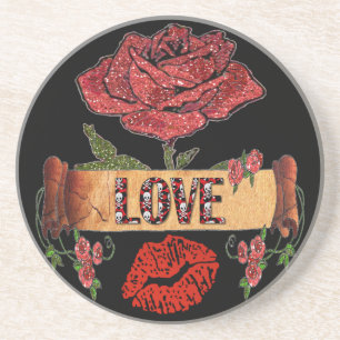 Posavasos De Arenisca Rosas Rockabilly RAB, Amor y Pintalabios