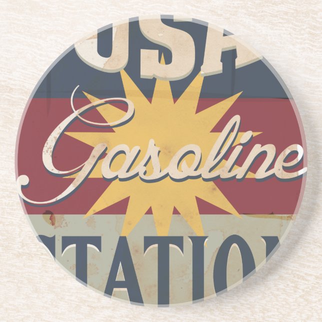 Posavasos De Arenisca Rótulo de Gasolina de época (Frente)