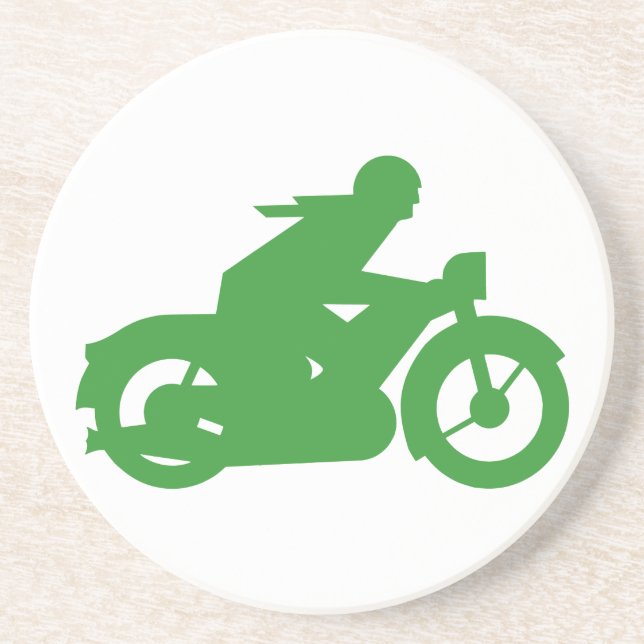 Posavasos De Arenisca Rótulo Green Motorbiker (Frente)