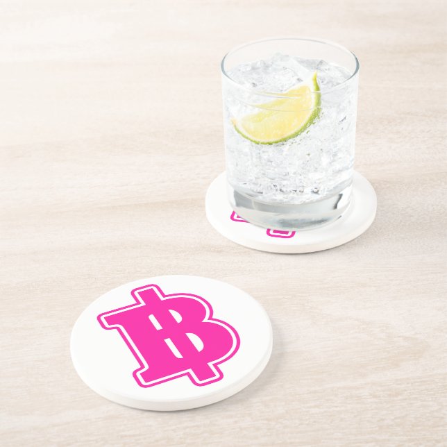 Posavasos De Arenisca Rótulo PINK BAHT ฿ dinero tailandés ฿ (Lado)