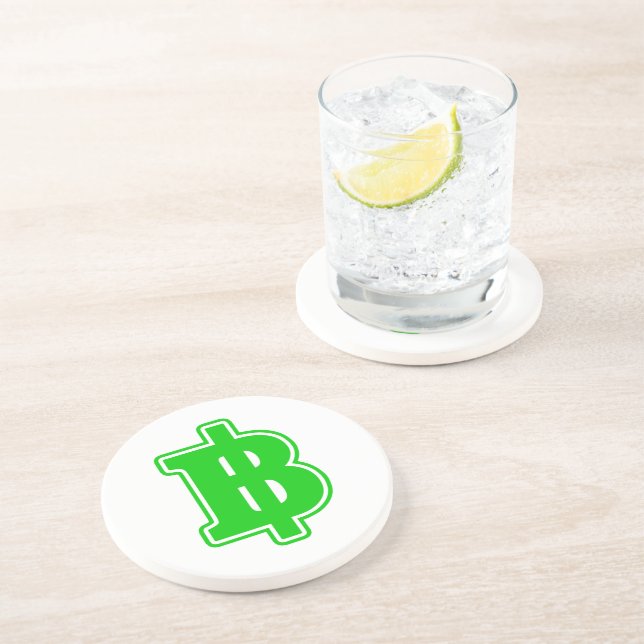 Posavasos De Arenisca Rótulo VERDE BAHT ฿ dinero tailandés ฿ (Lado)