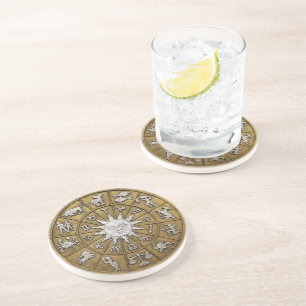 Posavasos De Arenisca Rueda de Zodiac de Brass