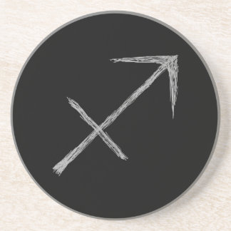 Posavasos De Arenisca Sagitario. Rótulo Astrológico Zodiaco.Negro