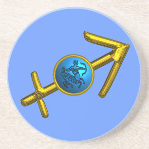 POSAVASOS DE ARENISCA SAGITTARIO, RÓTULO DE CUMPLEAÑOS DE ZODIO AZUL ORO