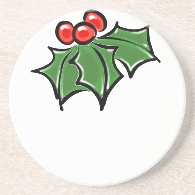 Posavasos De Arenisca Saltos de Holly, bayas de Holly, patrón de vacacio (Frente)