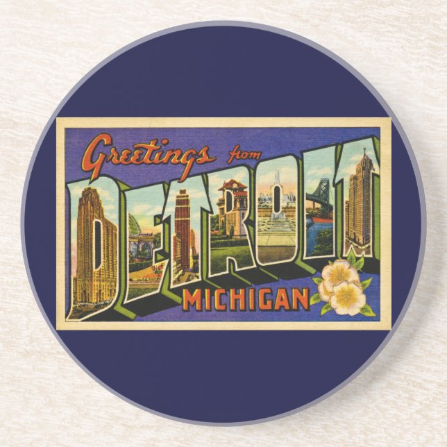 Posavasos De Arenisca ¡Saludos de la obra clásica de Detroit Michigan! (Frente)