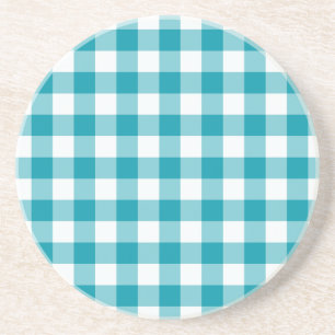 Posavasos De Arenisca Sandstone Coaster, Verde azulada Check Gingham Pat