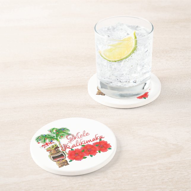 Posavasos De Arenisca Santa Claus Tiki Mele Kalikimaka (Lado)