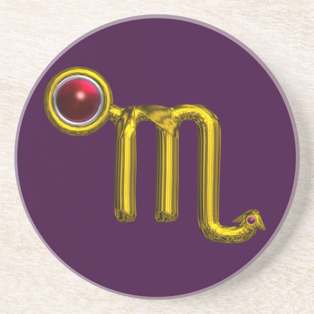 Posavasos De Arenisca SCROPIO ZODIAC CUMPLEAÑOS JEWEL Gold Red Grenada (Frente)