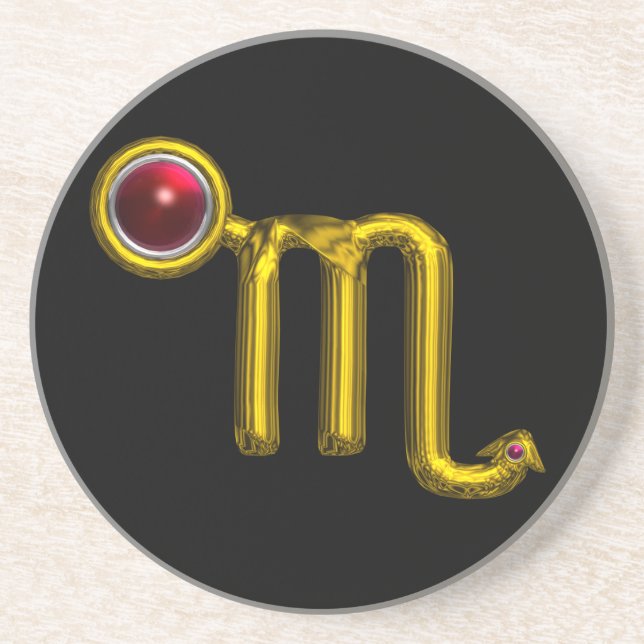 Posavasos De Arenisca SCROPIO ZODIAC CUMPLEAÑOS JEWELGold , Granada roja (Frente)