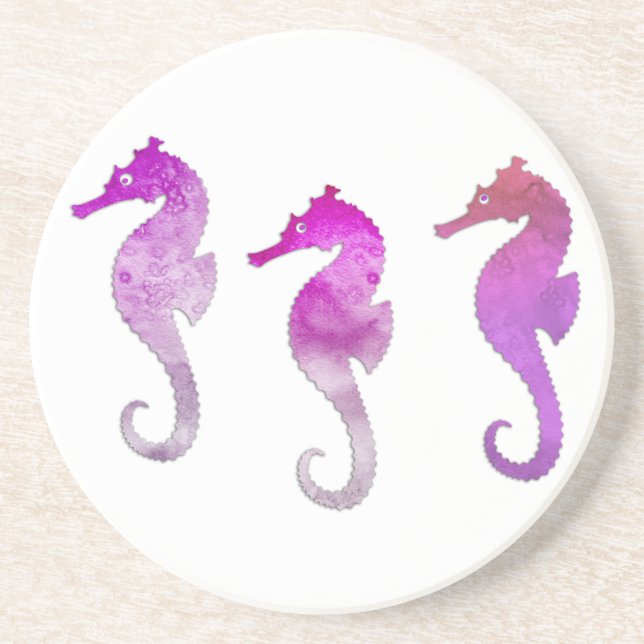 Posavasos De Arenisca Seahorses rosados de la acuarela (Frente)