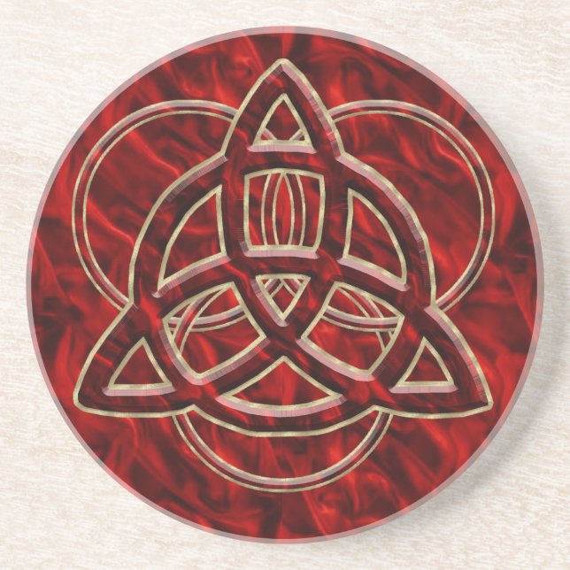 Posavasos De Arenisca Seda del rojo de Triquetra (Frente)