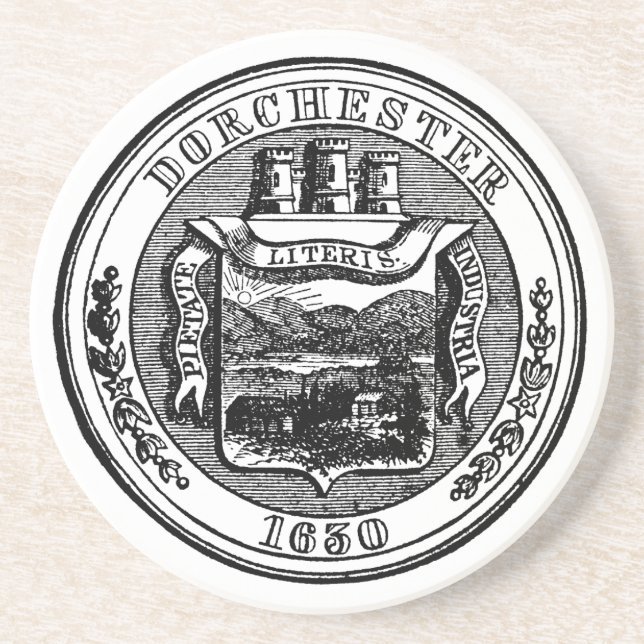 Posavasos De Arenisca Sello de Dorchester Massachusetts, negro (Frente)