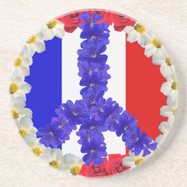 Posavasos De Arenisca señal de paz de bandera francesa (Frente)