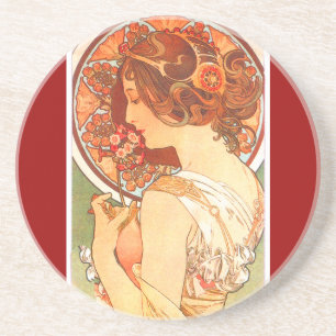 Posavasos De Arenisca Señora Coaster de Nouveau del arte de Mucha