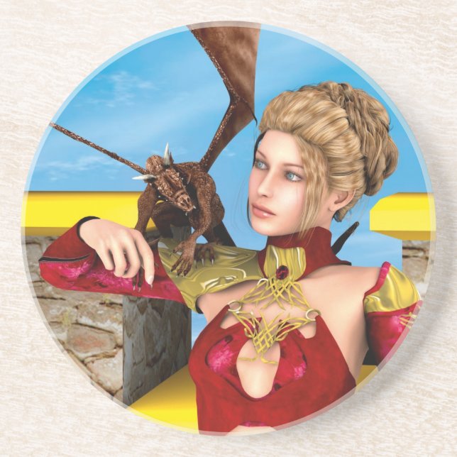 Posavasos De Arenisca Señora Dragón (Frente)
