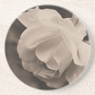 Posavasos De Arenisca Sepia Rosebud Floral Coaster
