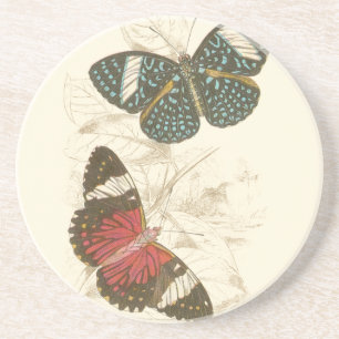 Posavasos De Arenisca Sepia se va con mariposas coloridas