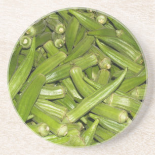 Posavasos De Arenisca Serie de granjas: Okra verde fresco: escayola