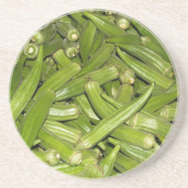 Posavasos De Arenisca Serie de granjas: Okra verde fresco: escayola (Frente)