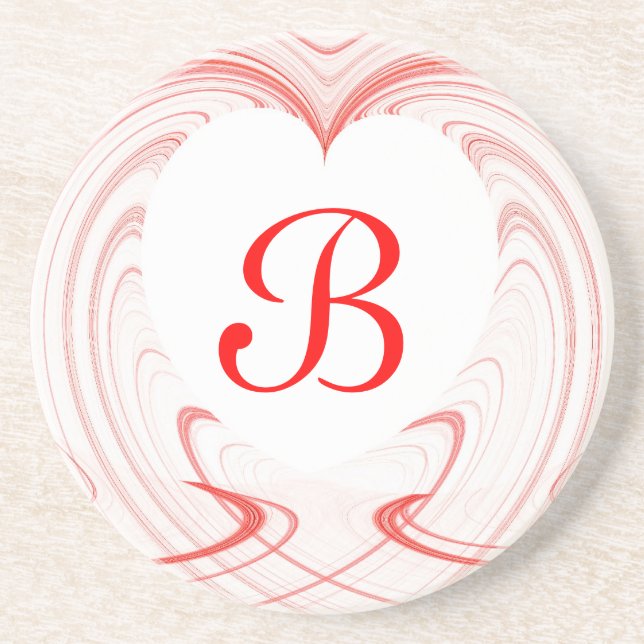 Posavasos De Arenisca Serie Fractal Heart: montaña rusa blanca y roja (Frente)