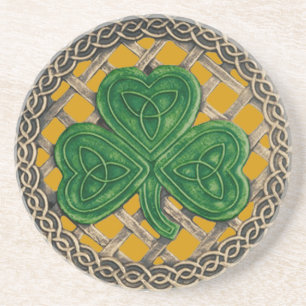 Posavasos De Arenisca Shamrock and Celtic Knots Coaster Gold