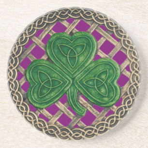 Posavasos De Arenisca Shamrock and Celtic Knots Coaster Purple
