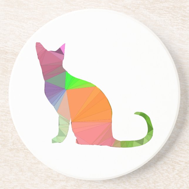 Posavasos De Arenisca Silhouette de gato con bajo contenido de póliza (Frente)