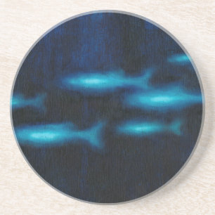 Posavasos De Arenisca Silhouettes azul de pescado traslúcido