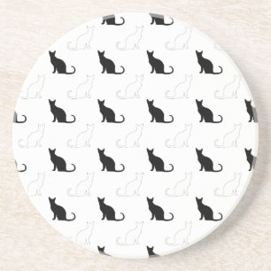Posavasos De Arenisca Silhouettes de gatos negros y blancos