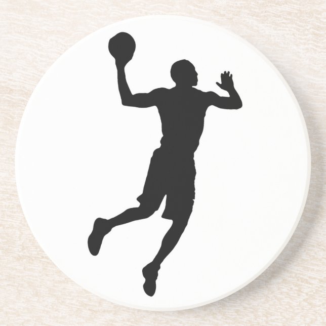 Posavasos De Arenisca Silueta de jugador de baloncesto de arte pop (Frente)