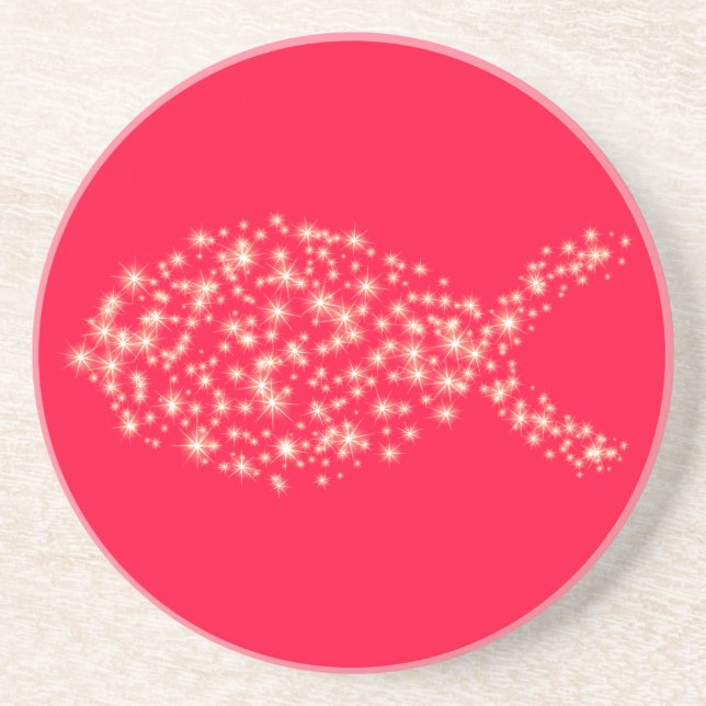 Posavasos De Arenisca Símbolo cristiano de los pescados del purpurina (Frente)