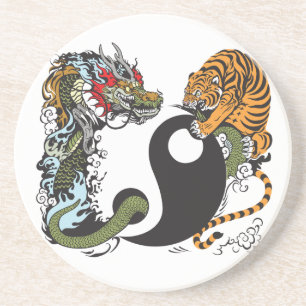 Posavasos De Arenisca símbolo dragón y tigre yin yang
