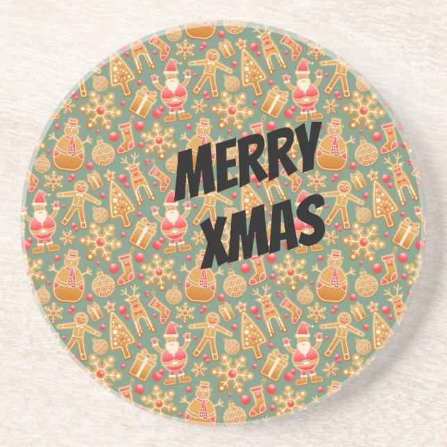 Posavasos De Arenisca Símbolos navideños felices (Frente)
