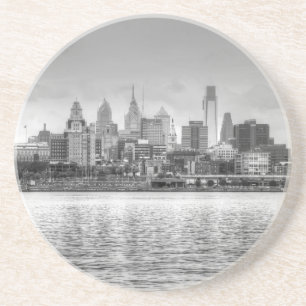 Posavasos De Arenisca Skyline Filadelfia en blanco y negro