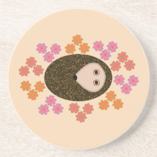 Posavasos De Arenisca Sleepy Hedgehog and Flowers Coasters