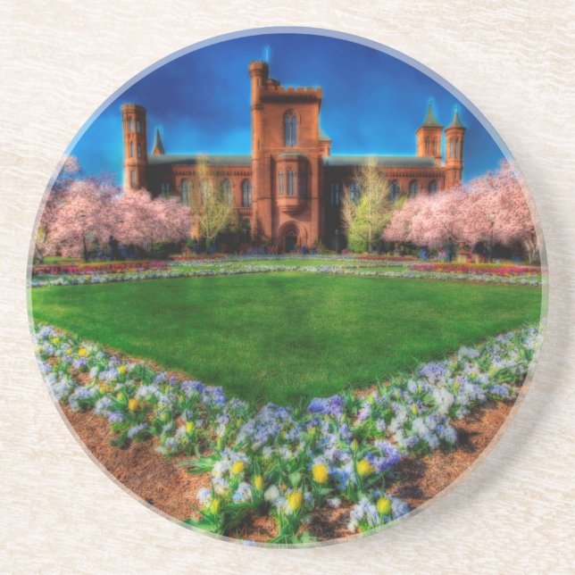 Posavasos De Arenisca Smithsonian Castle Garden Cherry Blossoms (Frente)