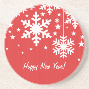 Posavasos De Arenisca Snowflakes and Stars Coaster, Red