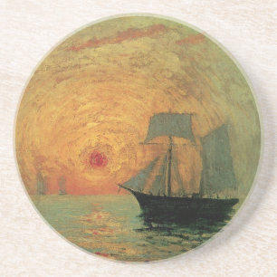 Posavasos De Arenisca Sol rojo de Maxime Maufra, impresionismo vintage