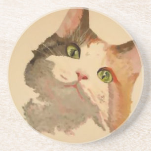 Posavasos De Arenisca Soy All Oars: Retrato de gato de Calico
