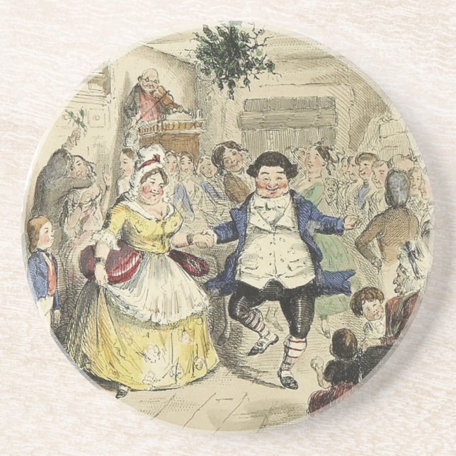Posavasos De Arenisca Sr. Fezziwig Dancing, un villancico del navidad (Frente)