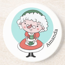 Sra. Claus nombre personalizado sandstone coaster