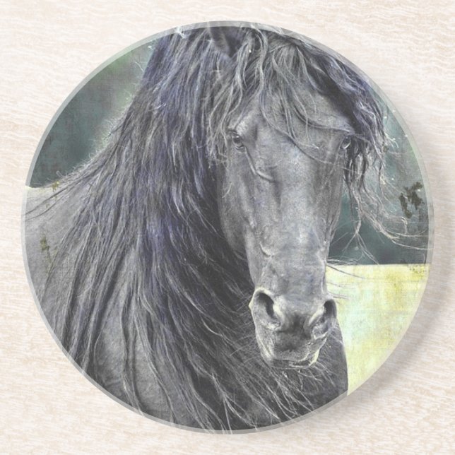 Posavasos De Arenisca Stallion friesiano (Frente)