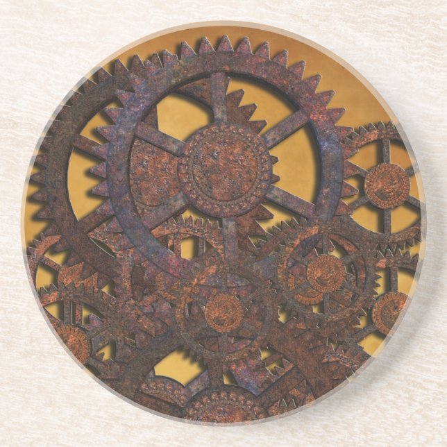 Posavasos De Arenisca Steampunk Rusty Gears (Frente)