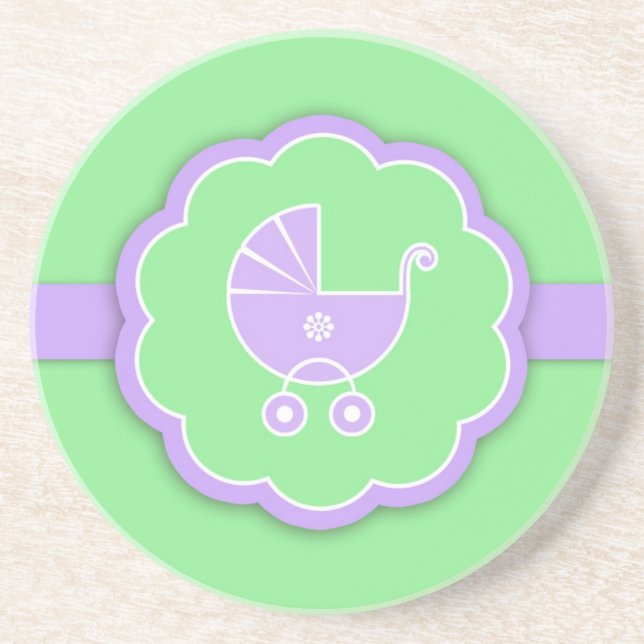 Posavasos De Arenisca Stroller Baby Shower Green Coaster (Frente)