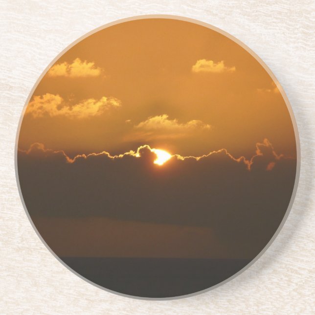 Posavasos De Arenisca Sun Behind Clouds I Naranja Sunset Photo (Frente)