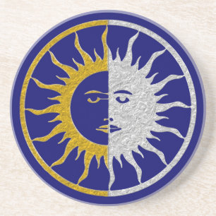 Posavasos De Arenisca SUN & MOON Symbol - plata dorada